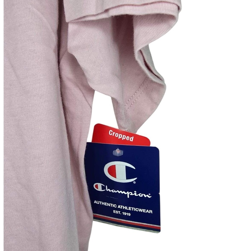 Champion Cropped Graphic Tee Light Pink NWT Embroidered Script Logo Shirt - Picture 3 of 4